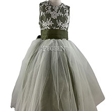 Sage Green Flower Girl Dress with Ivory Lace and Tulle
