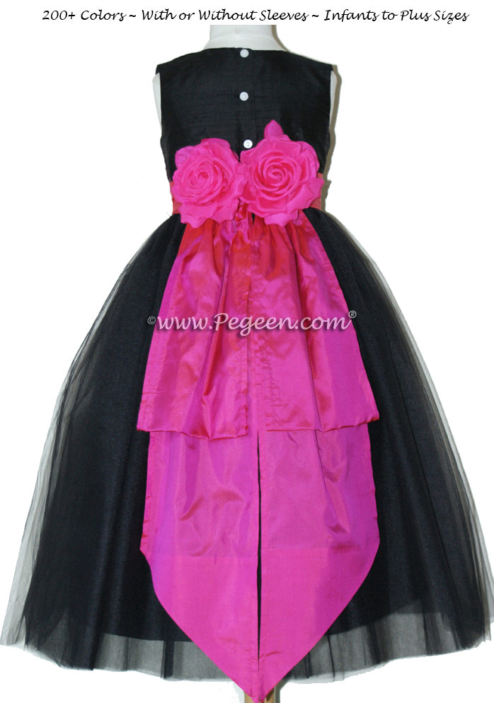 hot pink and black dress on Black And Cerise  Hot Pink  Tulle Junior Bridesmaid Dress