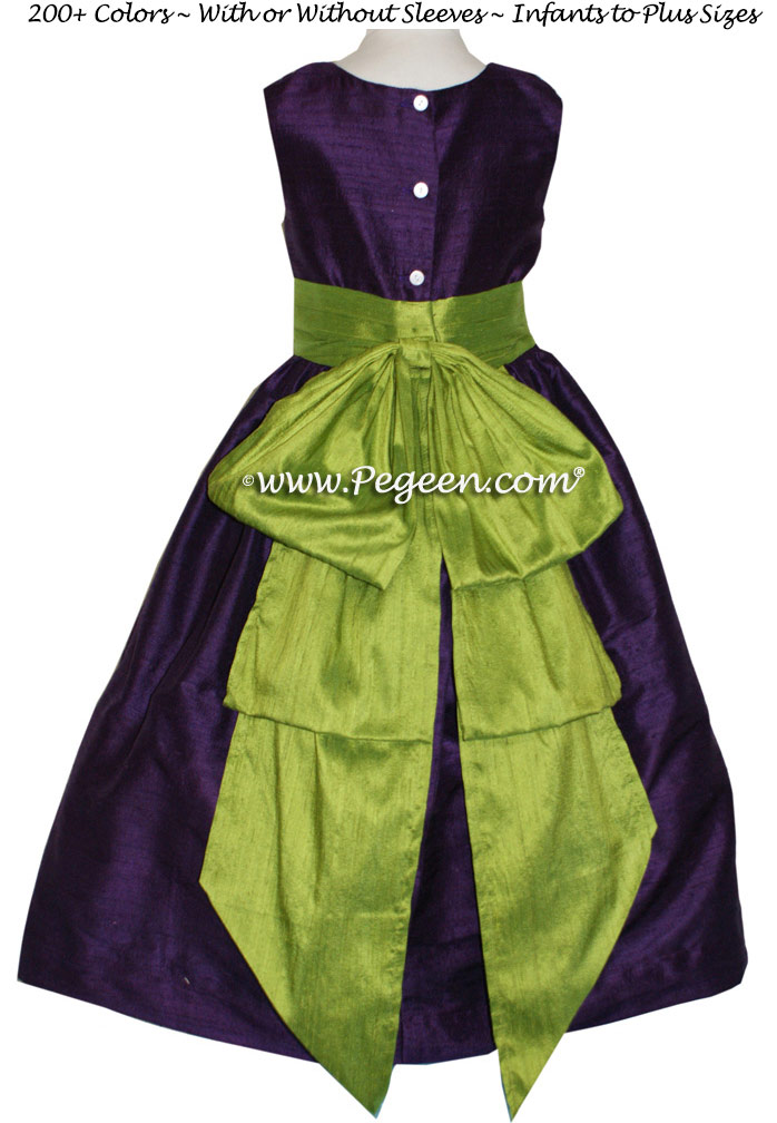 Grass Green and Deep Plum Flower Girl Dresses