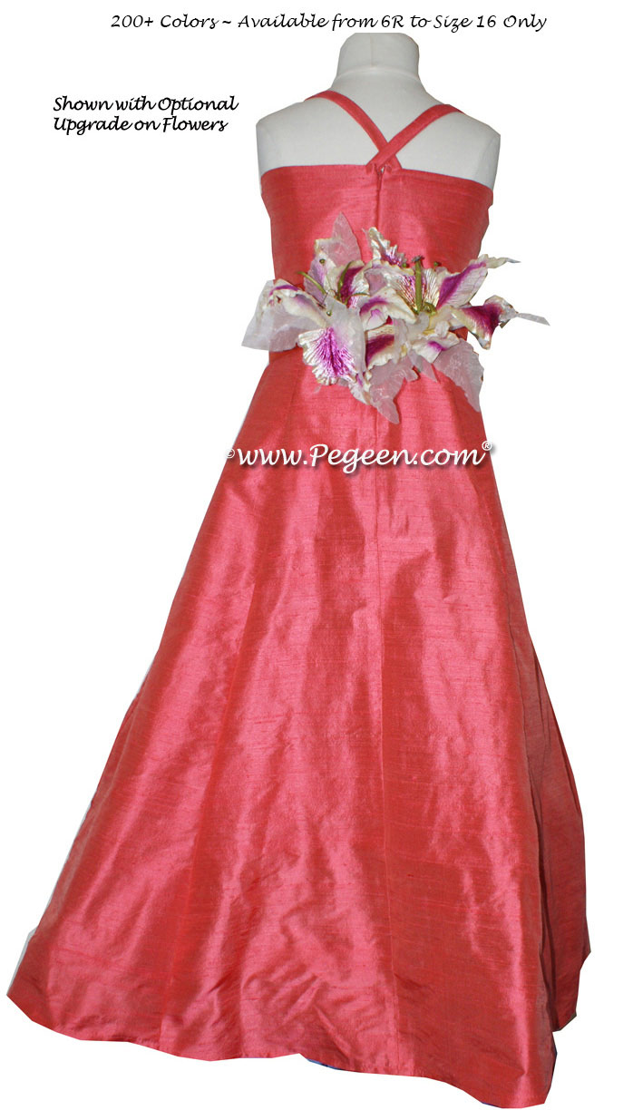 Melon, Sorbet Pink Flower girl dress for older girls by Pegeen