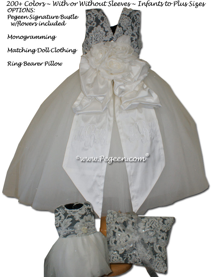 Tulle and aloncon lace silk flower girl dress by Pegeen.com