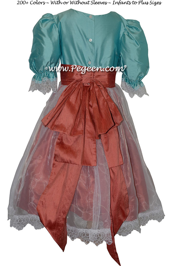 Tiffany Blue and Salmon Flame Nutcracker Party Scene Dress Style 703 by Pegeen