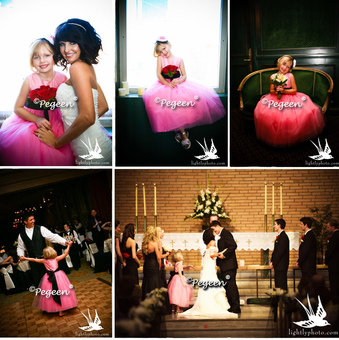 Bubblegum pink and black tulle flower girl dresses by Pegeen