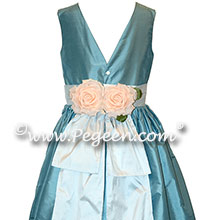 French Blue and Platinum Silk flower girl dresses and back flowers