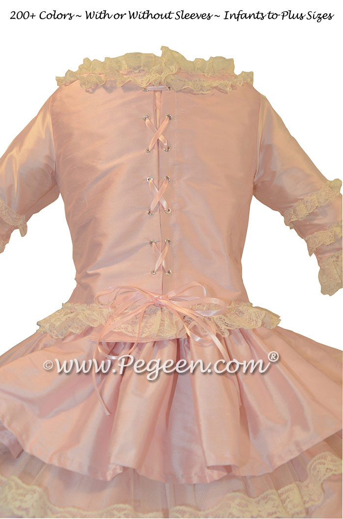 Nutcracker Style Period Dress for Clara in Silk with layers and layers of lace and tulle by Pegeen