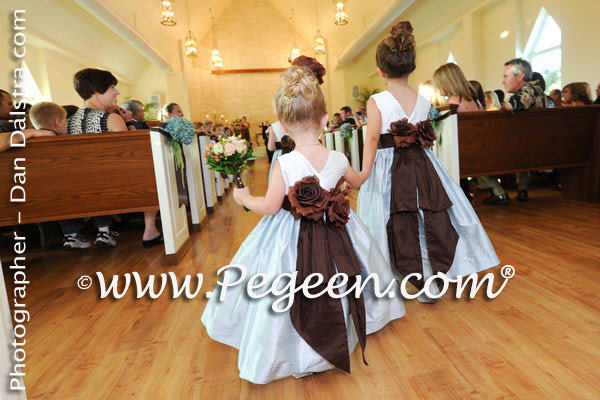 Caribbean Blue and Chocolate Brown flower girl dresses