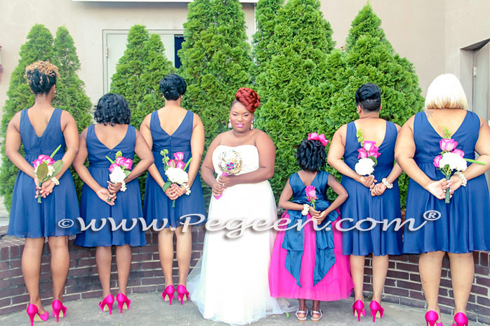 Navy and Boing (hot pink) wedding theme - Style 402 from the Pegeen Couture Flower Girl Dress Collection
