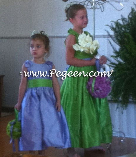 Periwinkle Blue and Apple Green custom sill flower girl dresses - Pegeen Stye 345