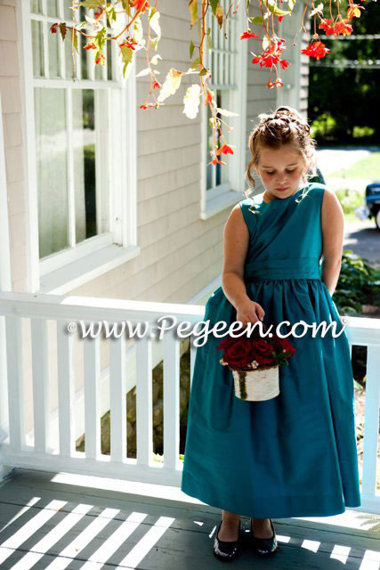  Blue Spruce Silk Custom Jr Bridesmaids Dresses - Pegeen Classic Style 318