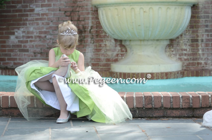 Sprite Green and Tulle Silk Flower Girl Dress Style 356 from Pegeen