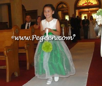 Flower girl dresses style 301 in new ivory and emerald green silk 