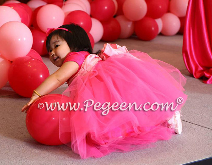 Hot Pink Custom Flower Girl Dress with tulle for a 1st birthday