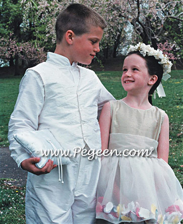 Boys style 235 and flower girl dress style 600, Isabella flower girl dresses from The Regal Collection, in Summer Tan