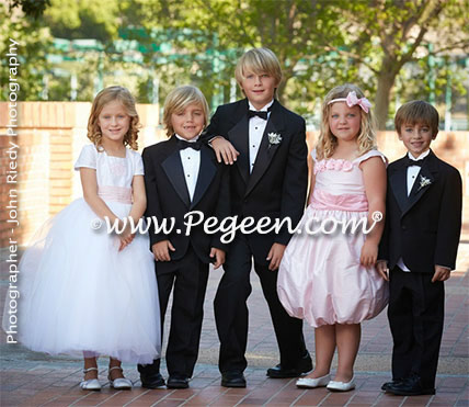 Boys style 235 and flower girl dress style 600, Isabella flower girl dresses from The Regal Collection, in Summer Tan