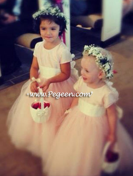 Custom Flower girl dresses Style 402 in Peony Pink Tulle and Silk