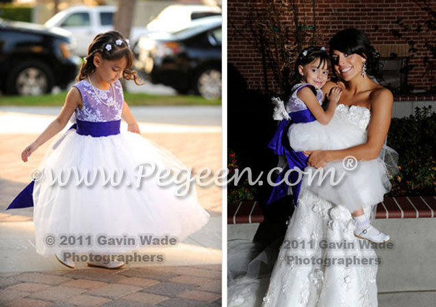 Purple silk. tulle and aloncon lace flower girl dresses