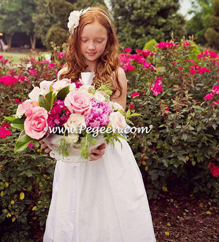 Flower girl dresses in Antique White and Powder Blue Silk - Pegeen Classic Style 398