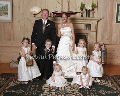 New Ivory and Gold Gingham Silk Flower Girl Dresses Pegeen Style 383