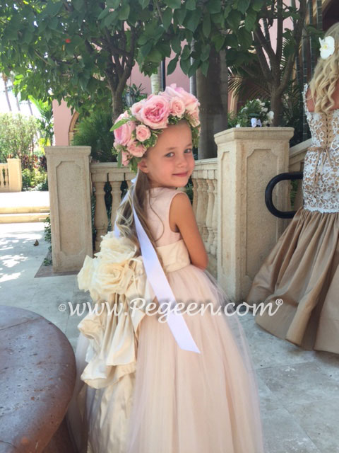 Ballet Pink Silk and Tulle Flower Girl Dress - Pegeen Style 402 with Signature Bustle
