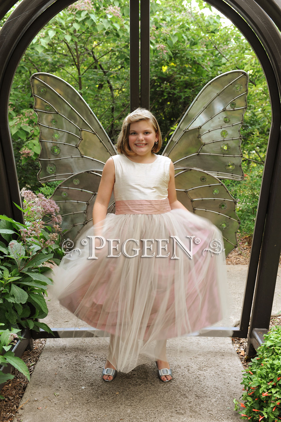 Pink and Creme Silk Flower girl dress Style 356