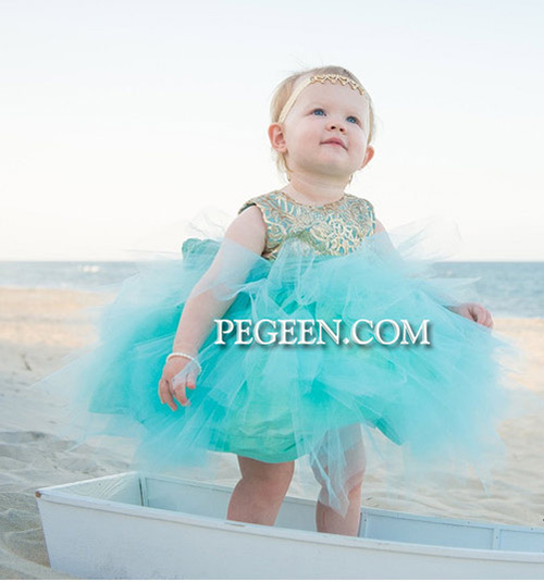 Flower Girl Dress in Tiffany Blue with Short tulle skirt and sequin bodice