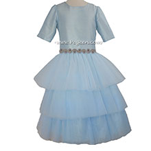 Flower Girl Dress in cloud blue and 3/4 sleeves