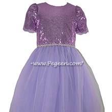 Bat Mitzvah dress in amethyst sequins and purple tulle shades