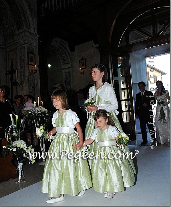 Wedding of the Month - Spring Green and White Silk Flower Girl Dresses