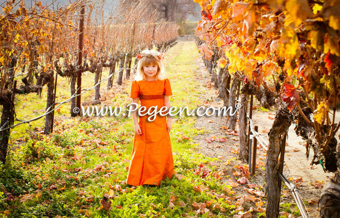Pumpkin Orange and Cranberry Custom Silk Jr. Bridesmaids Dresses - Pegeen Classics Style 305