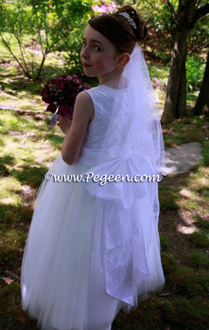 White Silk First Communion Dress by Pegeen.com