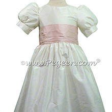 Peony Pink Flower Girl Dresses with Puff Sleeve - Pegeen style 398