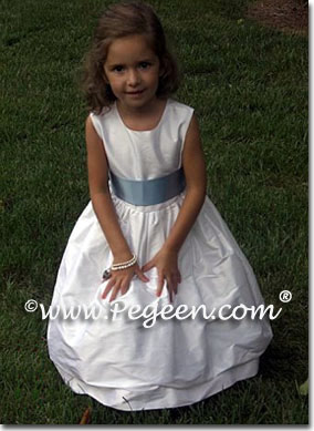 Simple white silk flower girl dress with sash to match Ann Taylor Bridesmaids