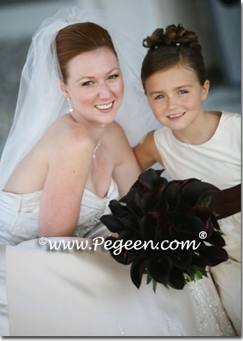 Chocolate brown silk and organza flower girl dresses