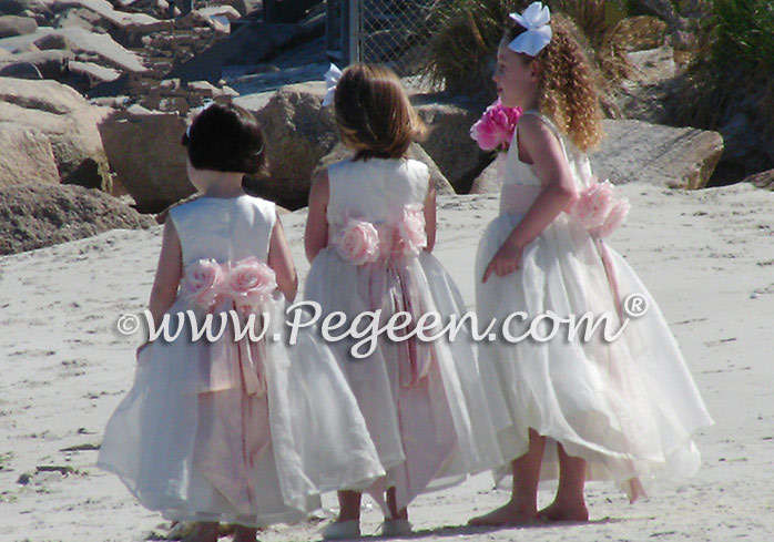 Ivory and Blush Pink Silk -  Pegeen Flower Girl Dress Style 313