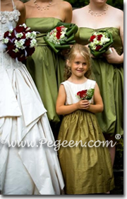 Olive green and ivory silk flower girl dresses