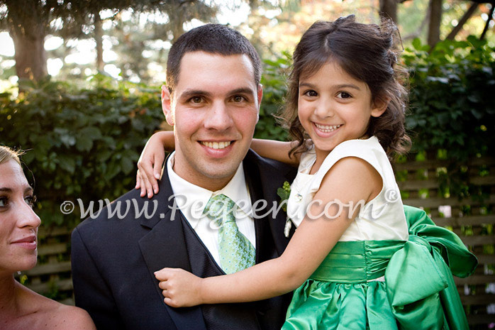 Flower Girl Dresses in Clover Green and Creme (Bisque) Style 398