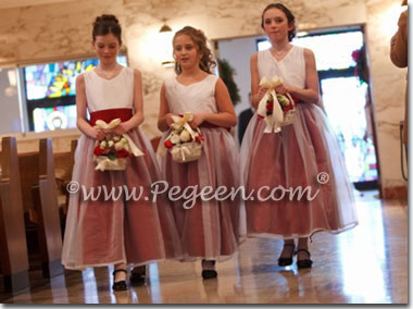Cranberry and Ivory flower girl dresses