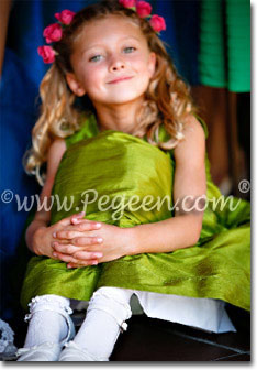 Grass Green Silk flower girl dress