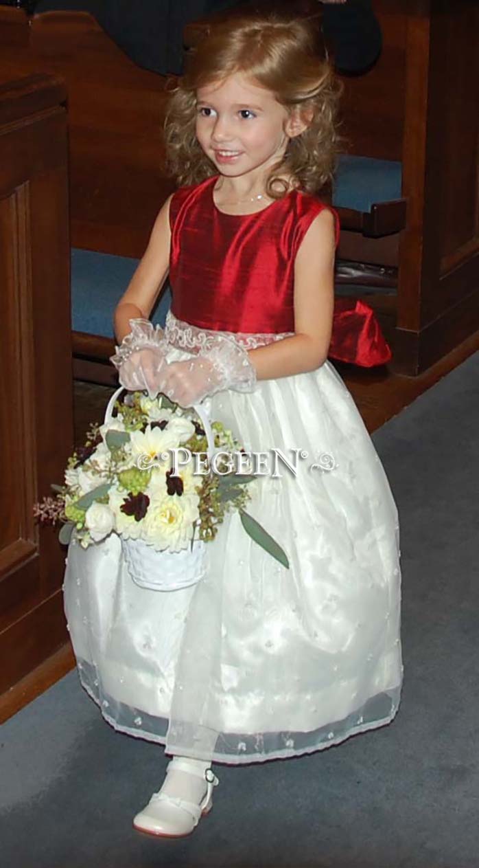 Christmas Red and Ivory organza flower girl dresses