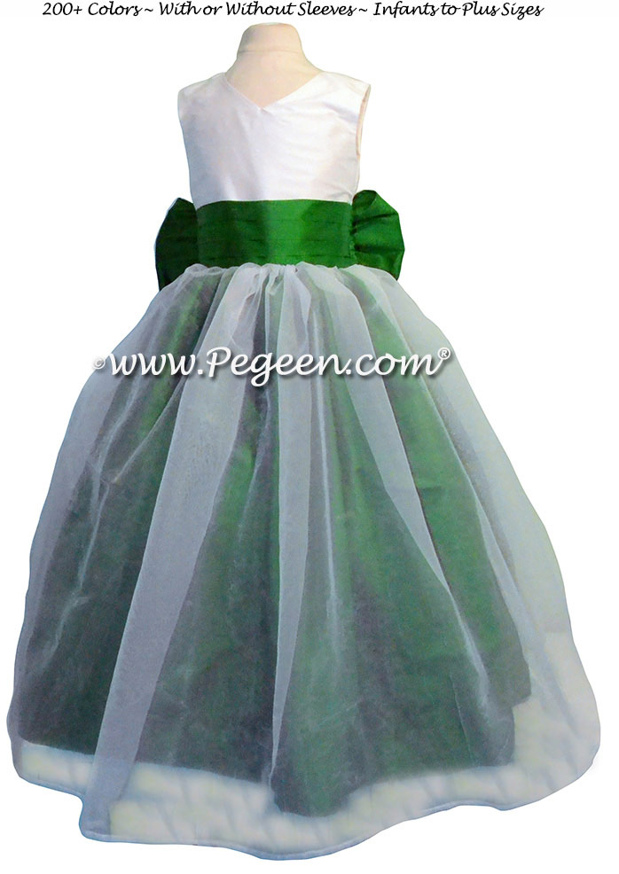 white and green flower girl dresses