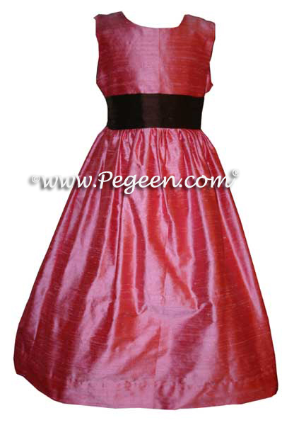 Gumdrop and Burgundy Silk flower girl dresses in silk style 398 | Pegeen