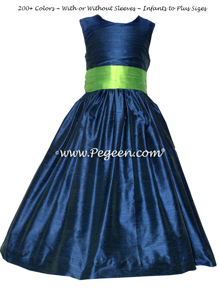 lime green and navy blue dress