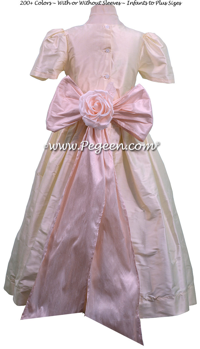 Custom Bisque and Peony pink silk Flower Girl Dresses