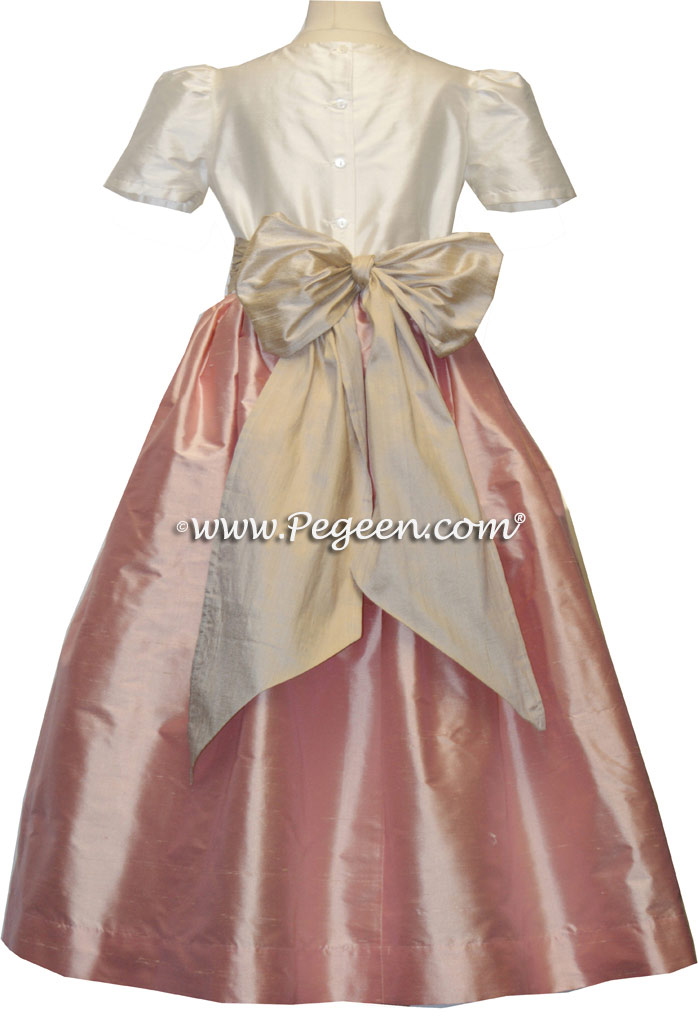 LOTUS PINK AND TOFFEE (IVORY) silk flower girl dresses