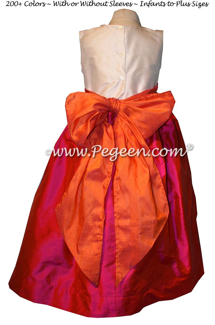 Flower Girl Dress Style 398 White, Mango and Hot Pink | Pegeen