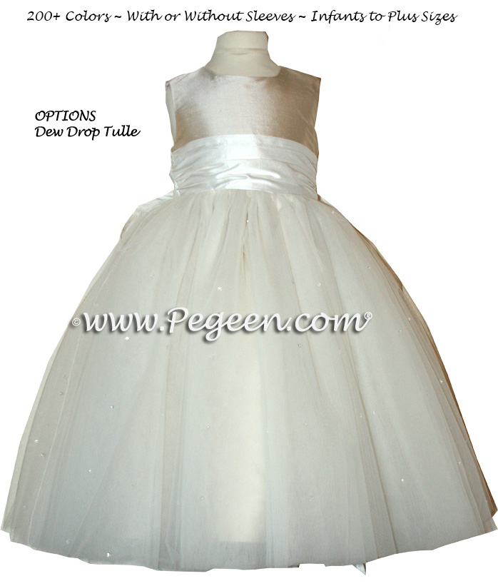 PLATINUM AND Antique White BLUE ballerina style FLOWER GIRL DRESSES with layers and layers of tulle