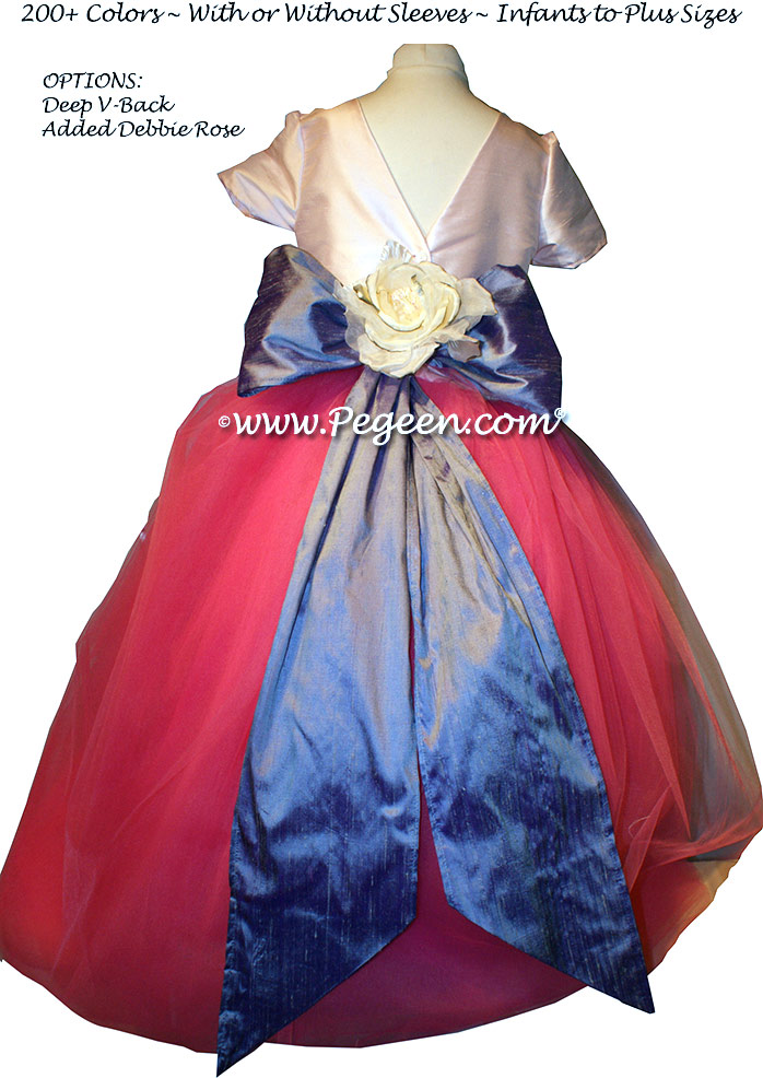 Peony Pink, Hydrangea Blue and Shock Pink tulle ballerina FLOWER GIRL DRESSES - Degas style