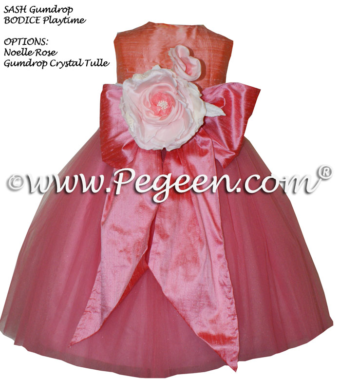 Gumdrop pink and Playtime (coral) flower girl dresses