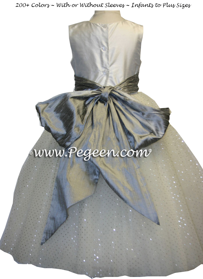 Silver and Ivory ballerina style FLOWER GIRL DRESSES with layers and layers of tulle