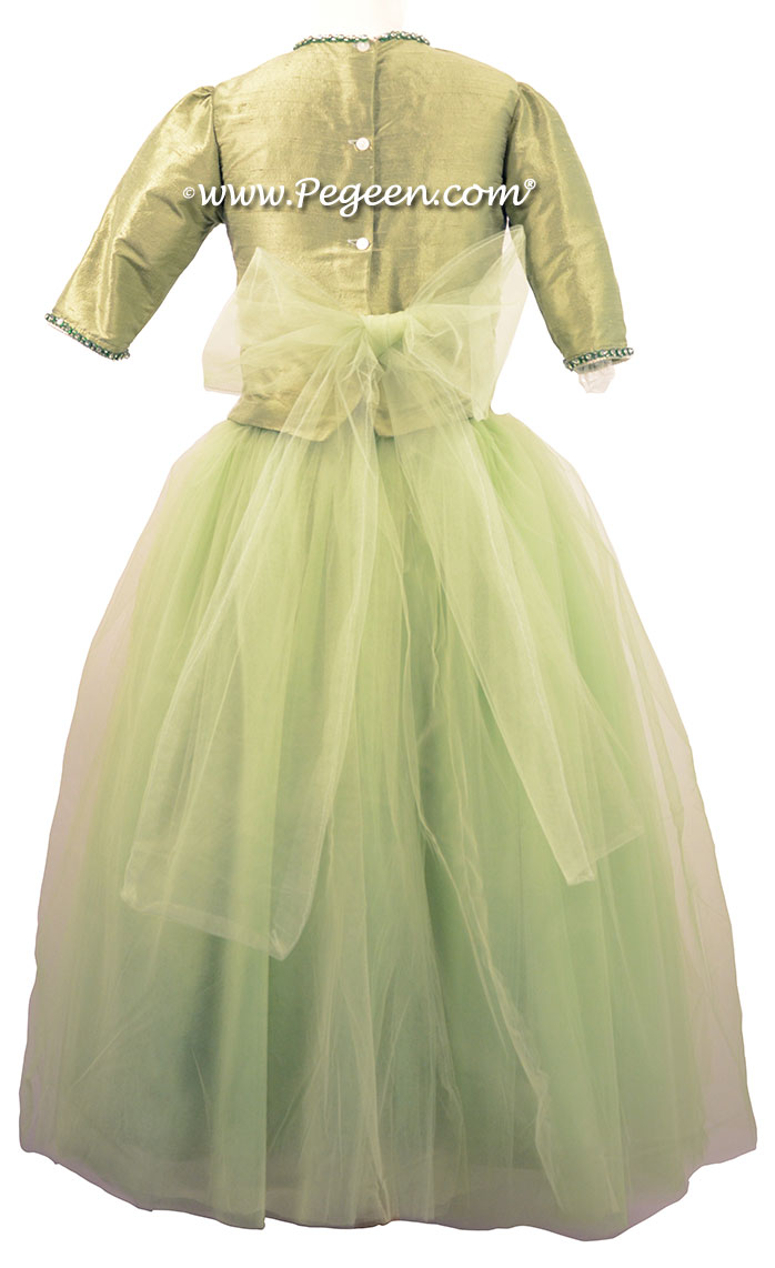  Sage  Green  Silk Jr  Bridesmaids  Dress  with Layers of Tulle 